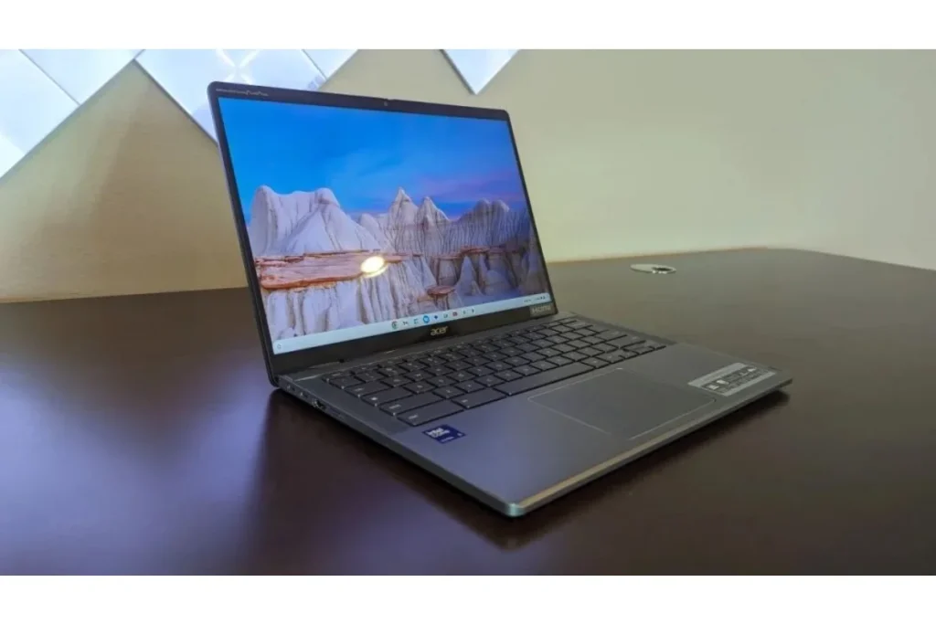 he convertible Acer Chromebook Plus Spin 714 placed on a desk, a highly portable and efficient choice among the Best Student Laptops.